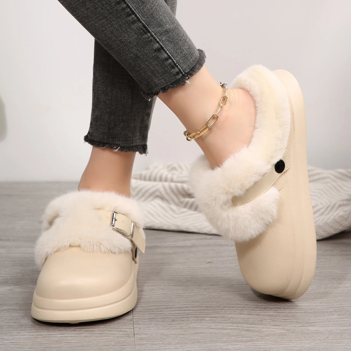 Sabots Pantoufles en coton peluche – Image 7
